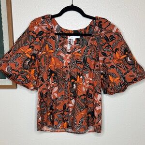 Corey Lynn Calter Jenny Top Monkey Around Print Puff Sleeve‎ Blouse Size M NWT